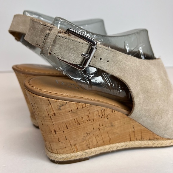 Franco Sarto Womens Julien Open Toe Suede Wedges Sz 10M Suede Taupe Worn 1X! - Picture 6 of 14